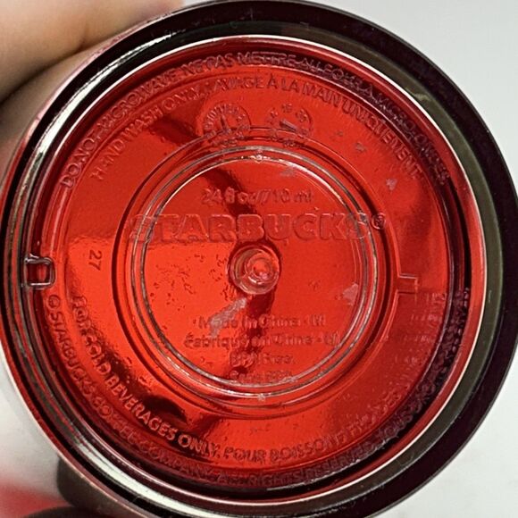 Starbucks Metallic Red Green Gold Stripe Cold Cup Dome Tumbler 24oz - Picture 3 of 5